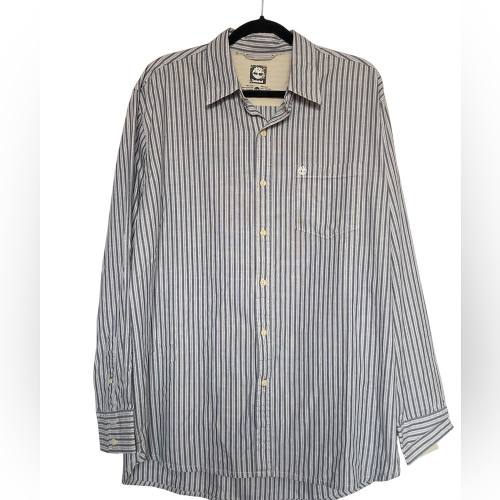 TIMBERLAND Button Down Size Large, Casual Shirt Men’s, Striped Blue and black